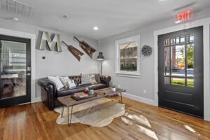 Black Leather couch and coffee table